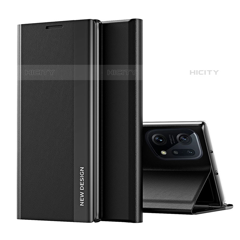 Handytasche Stand Schutzhülle Flip Leder Hülle L02 für Oppo Find X5 Pro 5G Schwarz