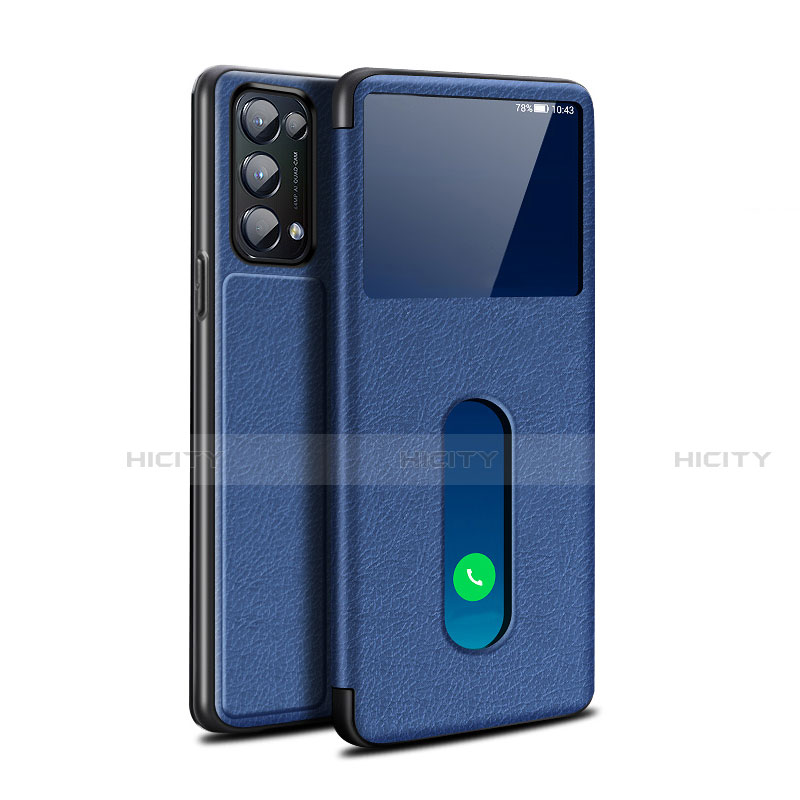 Handytasche Stand Schutzhülle Flip Leder Hülle L02 für Oppo Reno5 5G Blau Plus