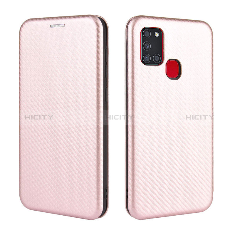 Handytasche Stand Schutzhülle Flip Leder Hülle L02Z für Samsung Galaxy A21s Rosegold