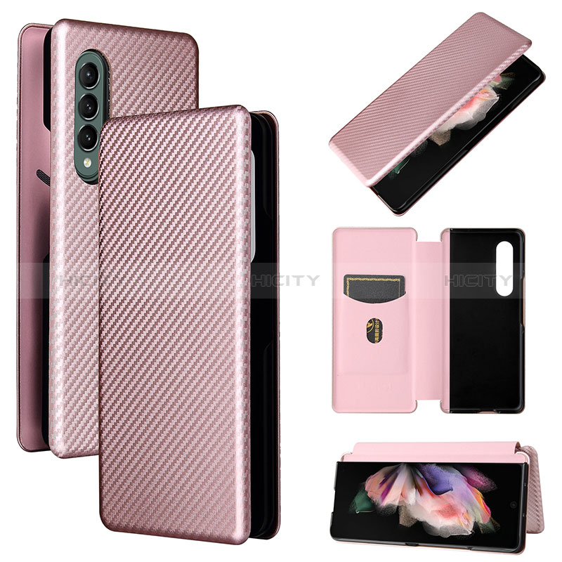 Handytasche Stand Schutzhülle Flip Leder Hülle L02Z für Samsung Galaxy Z Fold3 5G Rosegold