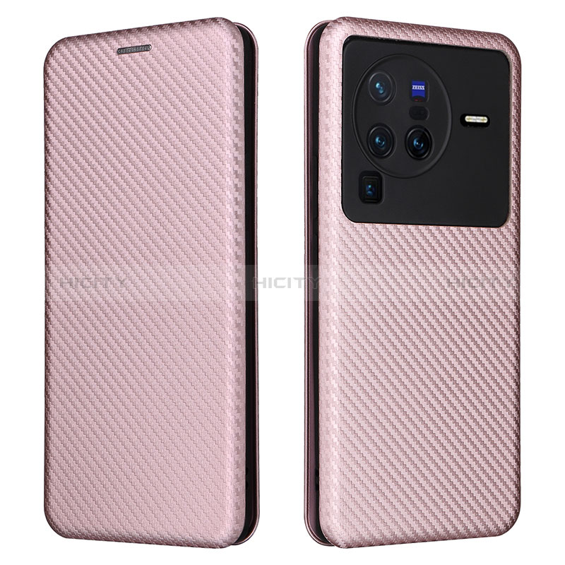 Handytasche Stand Schutzhülle Flip Leder Hülle L02Z für Vivo X80 Pro 5G Rosegold Plus