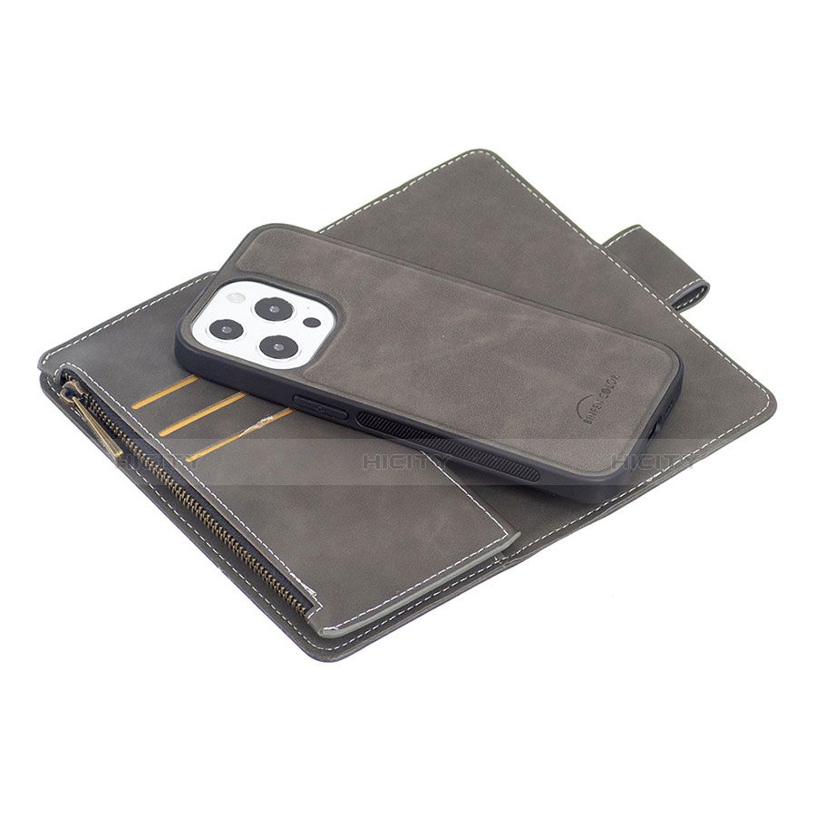 Handytasche Stand Schutzhülle Flip Leder Hülle L03 für Apple iPhone 13 Pro Dunkelgrau groß