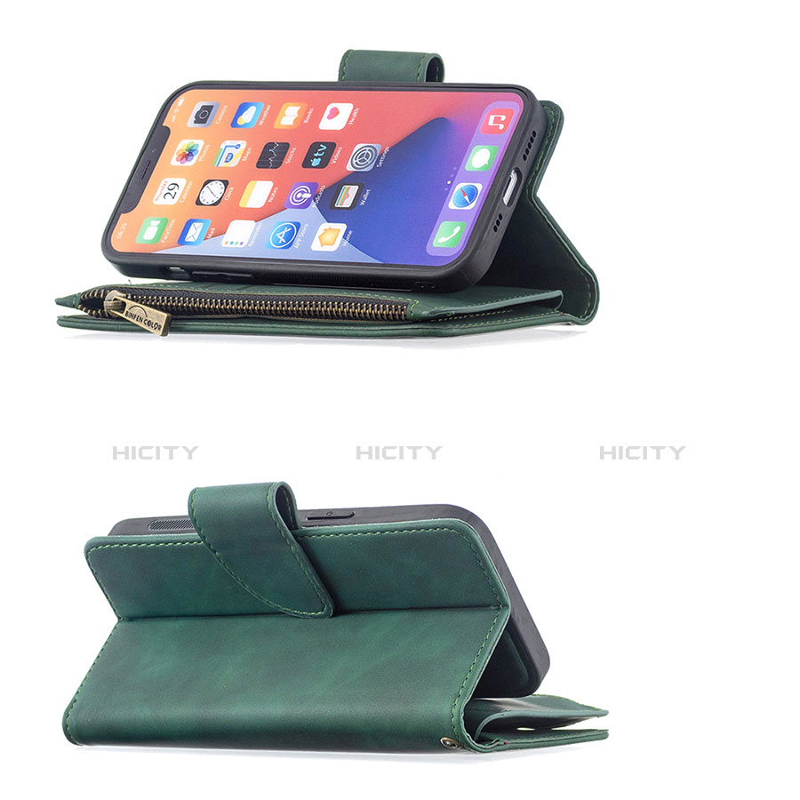 Handytasche Stand Schutzhülle Flip Leder Hülle L03 für Apple iPhone 13 Pro Grün groß