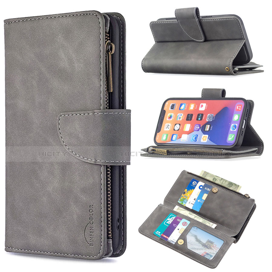 Handytasche Stand Schutzhülle Flip Leder Hülle L03 für Apple iPhone 13 Pro Max Dunkelgrau