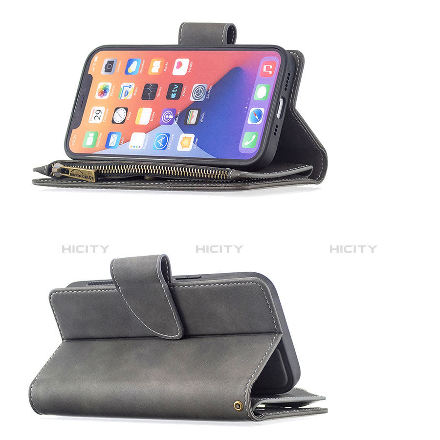 Handytasche Stand Schutzhülle Flip Leder Hülle L03 für Apple iPhone 13 Pro Max Dunkelgrau