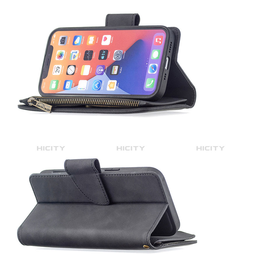 Handytasche Stand Schutzhülle Flip Leder Hülle L03 für Apple iPhone 13 Pro Max Schwarz