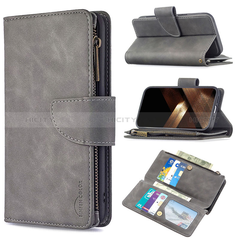 Handytasche Stand Schutzhülle Flip Leder Hülle L03 für Apple iPhone 14 Pro Dunkelgrau