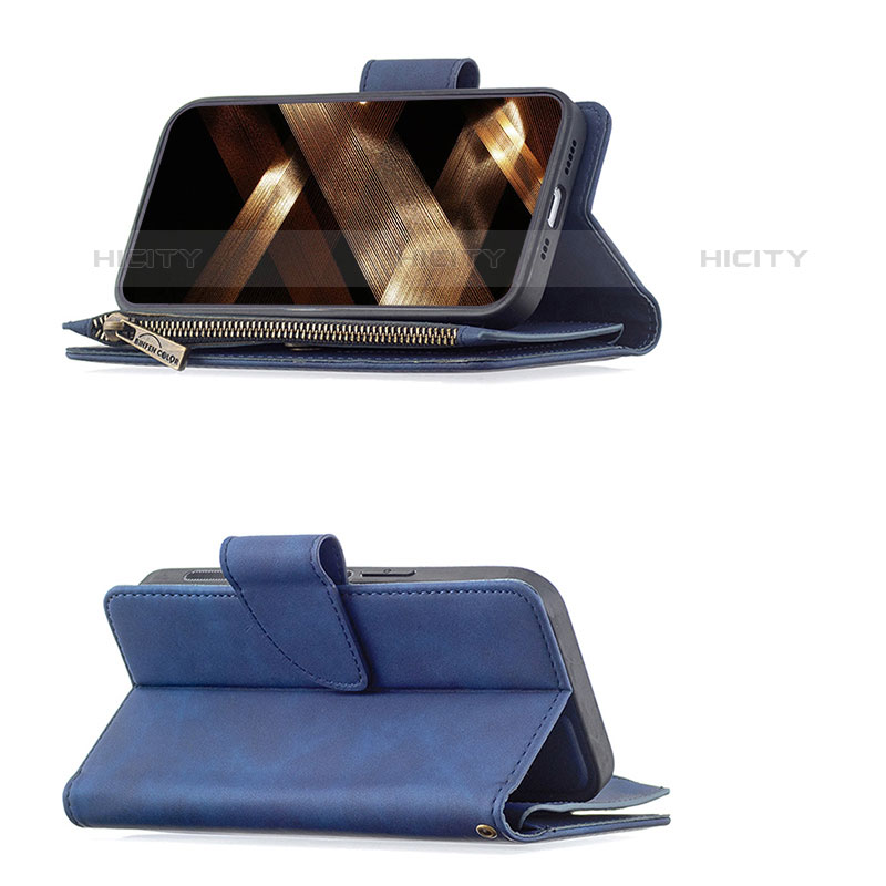 Handytasche Stand Schutzhülle Flip Leder Hülle L03 für Apple iPhone 15 Pro Blau