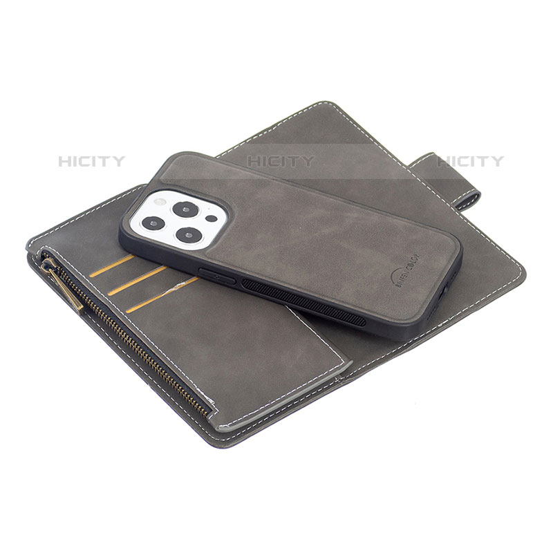 Handytasche Stand Schutzhülle Flip Leder Hülle L03 für Apple iPhone 15 Pro Dunkelgrau