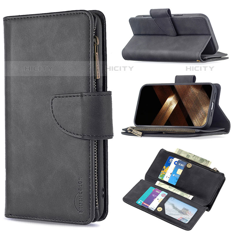 Handytasche Stand Schutzhülle Flip Leder Hülle L03 für Apple iPhone 15 Pro Max Schwarz