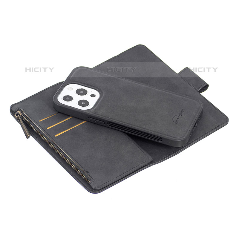 Handytasche Stand Schutzhülle Flip Leder Hülle L03 für Apple iPhone 15 Pro Max Schwarz