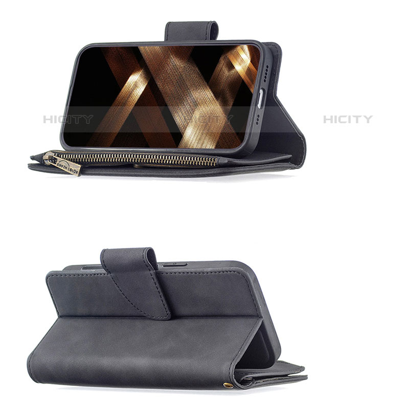 Handytasche Stand Schutzhülle Flip Leder Hülle L03 für Apple iPhone 15 Pro Max Schwarz