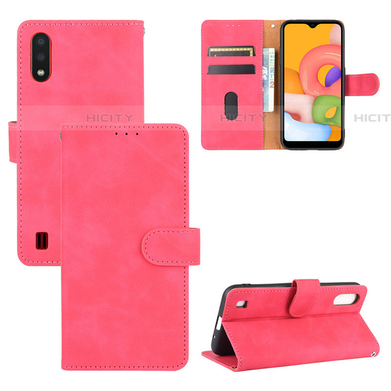 Handytasche Stand Schutzhülle Flip Leder Hülle L03Z für Samsung Galaxy A01 SM-A015 Pink Plus