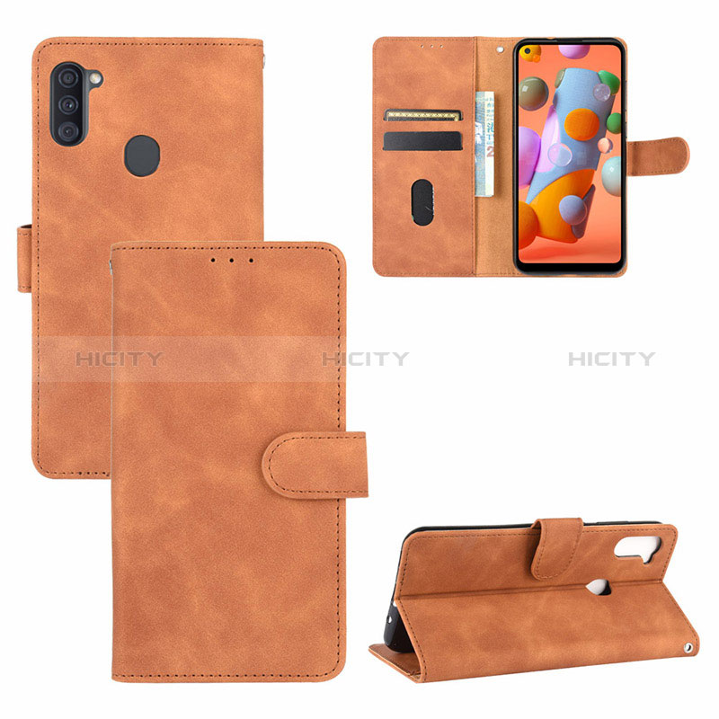 Handytasche Stand Schutzhülle Flip Leder Hülle L03Z für Samsung Galaxy A11 Braun Plus