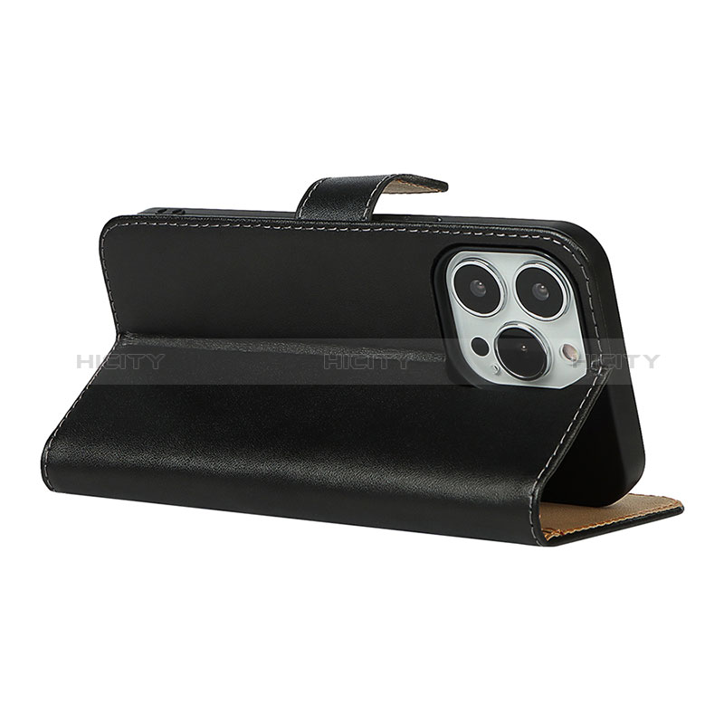 Handytasche Stand Schutzhülle Flip Leder Hülle L04 für Apple iPhone 14 Pro Max Schwarz groß