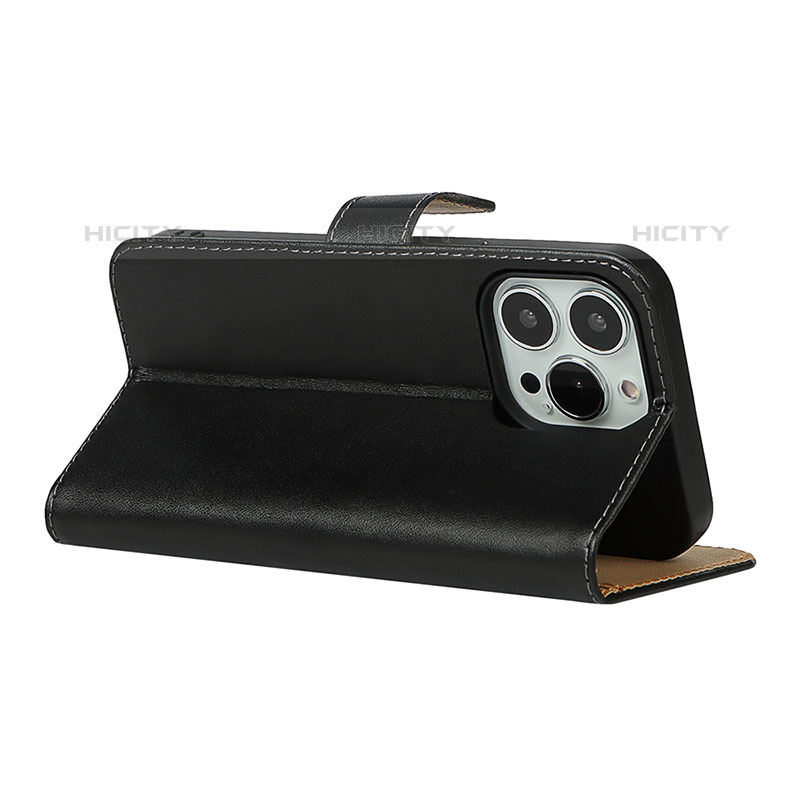 Handytasche Stand Schutzhülle Flip Leder Hülle L04 für Apple iPhone 15 Pro Schwarz