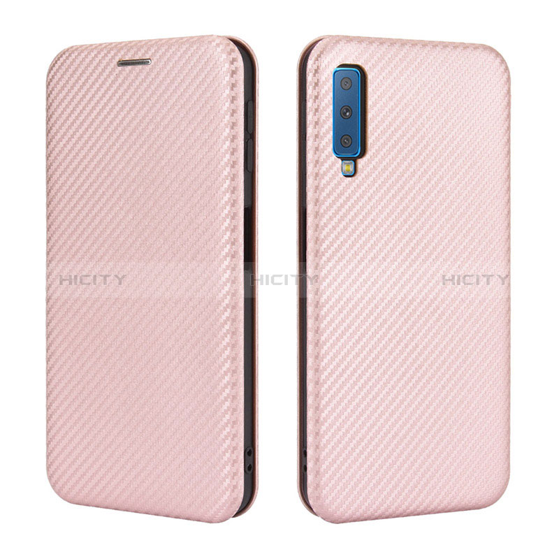 Handytasche Stand Schutzhülle Flip Leder Hülle L04Z für Samsung Galaxy A7 (2018) A750 Rosegold