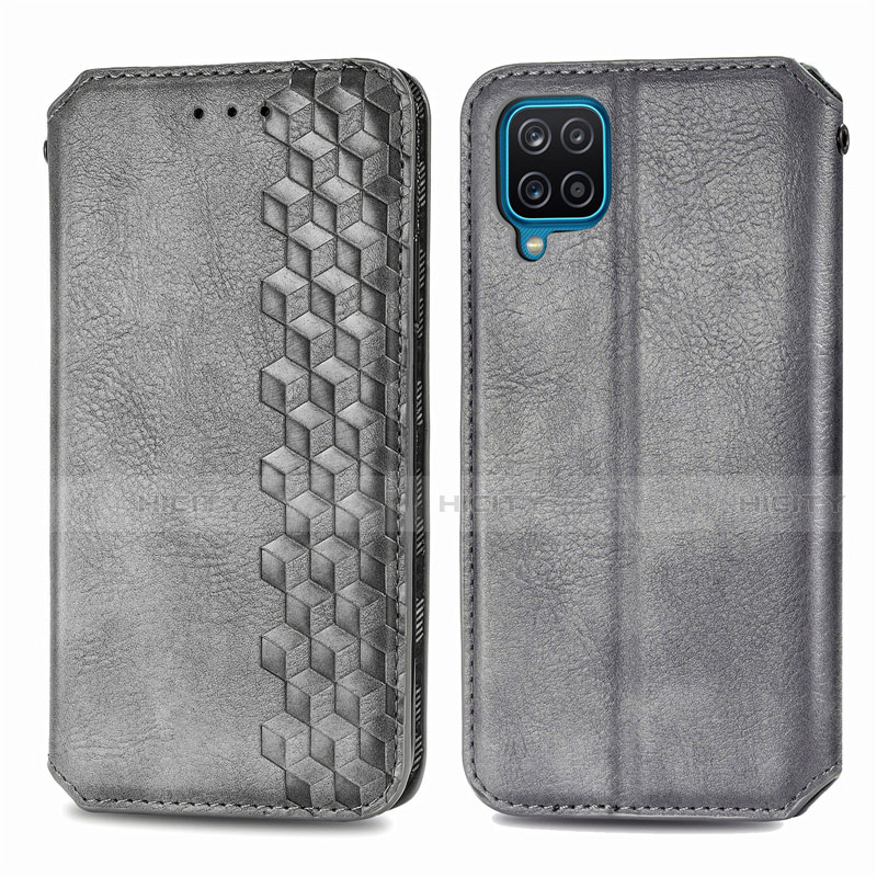 Handytasche Stand Schutzhülle Flip Leder Hülle L06 für Samsung Galaxy A12 Grau