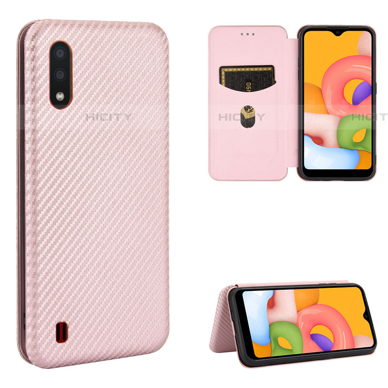 Handytasche Stand Schutzhülle Flip Leder Hülle L06Z für Samsung Galaxy A01 SM-A015 Rosegold Plus