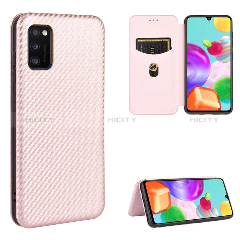 Handytasche Stand Schutzhülle Flip Leder Hülle L06Z für Samsung Galaxy A41 Rosegold