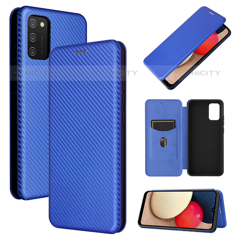 Handytasche Stand Schutzhülle Flip Leder Hülle L07Z für Samsung Galaxy M02s Blau Plus