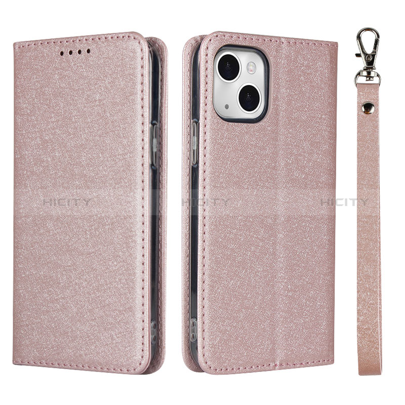 Handytasche Stand Schutzhülle Flip Leder Hülle L08 für Apple iPhone 15 Plus Rosegold