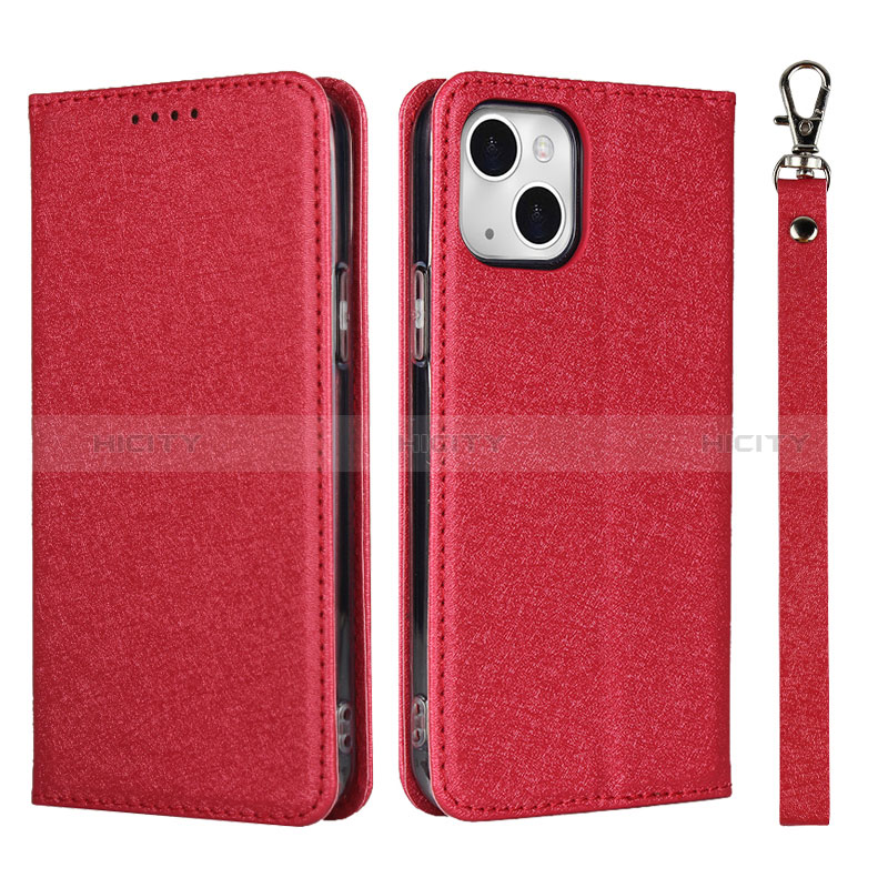 Handytasche Stand Schutzhülle Flip Leder Hülle L08 für Apple iPhone 15 Rot Plus