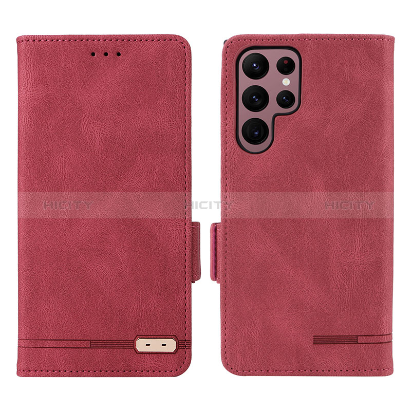 Handytasche Stand Schutzhülle Flip Leder Hülle L08Z für Samsung Galaxy S22 Ultra 5G Rot