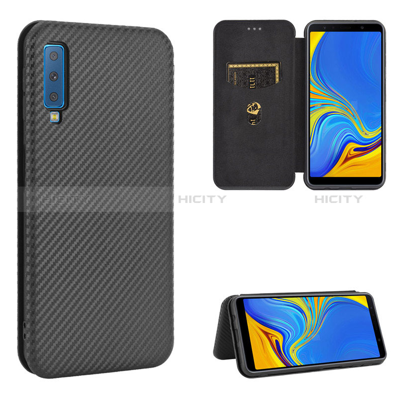 Handytasche Stand Schutzhülle Flip Leder Hülle L09Z für Samsung Galaxy A7 (2018) A750 Schwarz