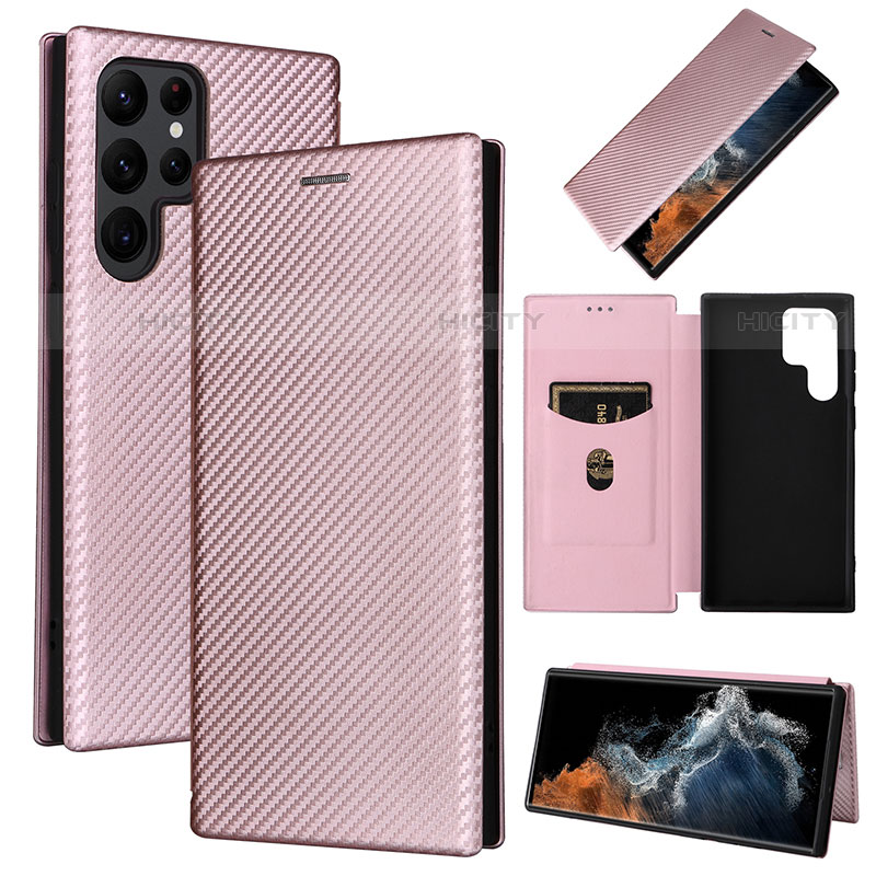 Handytasche Stand Schutzhülle Flip Leder Hülle L10Z für Samsung Galaxy S21 Ultra 5G Rosegold Plus