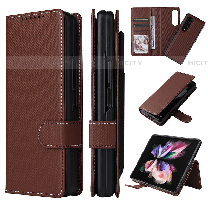 Handytasche Stand Schutzhülle Flip Leder Hülle L17Z für Samsung Galaxy Z Fold4 5G Braun