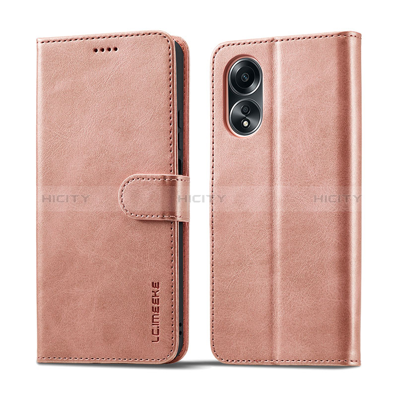 Handytasche Stand Schutzhülle Flip Leder Hülle LC1 für Oppo A18 Rosa Plus