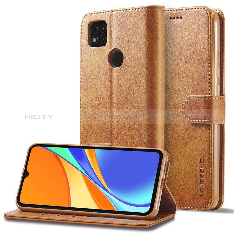 Handytasche Stand Schutzhülle Flip Leder Hülle LC2 für Xiaomi Redmi 9 India Hellbraun