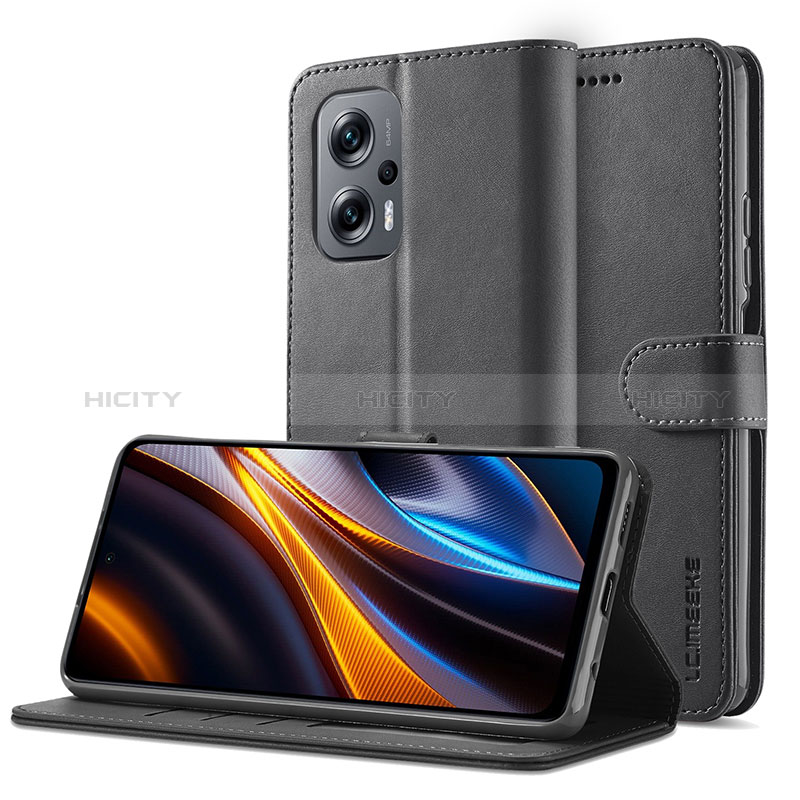 Handytasche Stand Schutzhülle Flip Leder Hülle LC2 für Xiaomi Redmi Note 11T Pro+ Plus 5G Schwarz