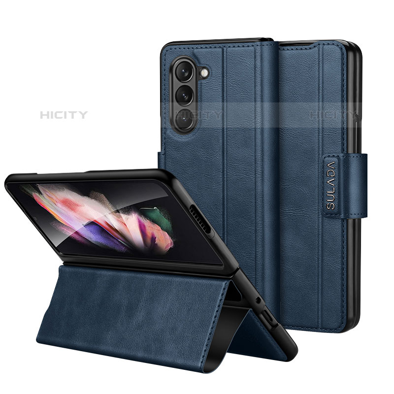 Handytasche Stand Schutzhülle Flip Leder Hülle LD1 für Samsung Galaxy Z Fold5 5G Blau