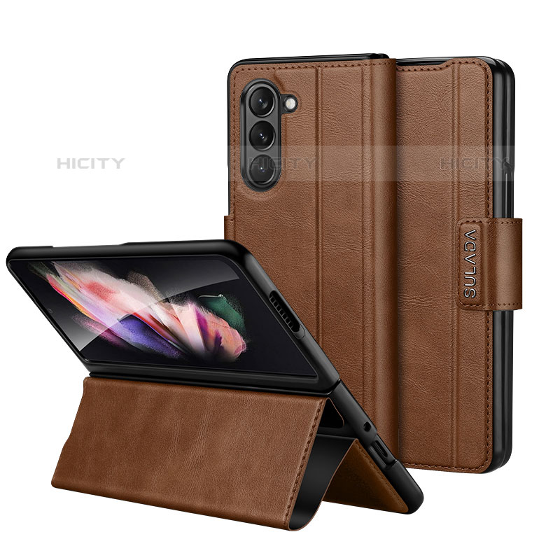 Handytasche Stand Schutzhülle Flip Leder Hülle LD1 für Samsung Galaxy Z Fold5 5G Braun