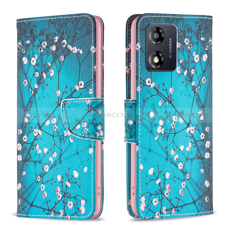 Handytasche Stand Schutzhülle Flip Leder Hülle Modisch Muster B01F für Motorola Moto E13 Cyan Plus