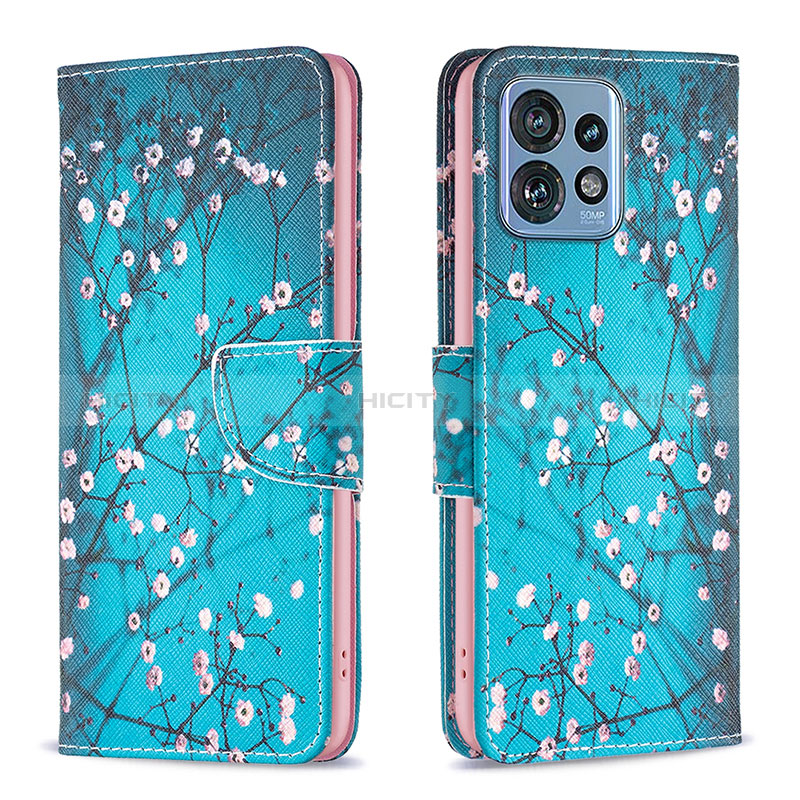 Handytasche Stand Schutzhülle Flip Leder Hülle Modisch Muster B01F für Motorola Moto Edge 40 Pro 5G Cyan