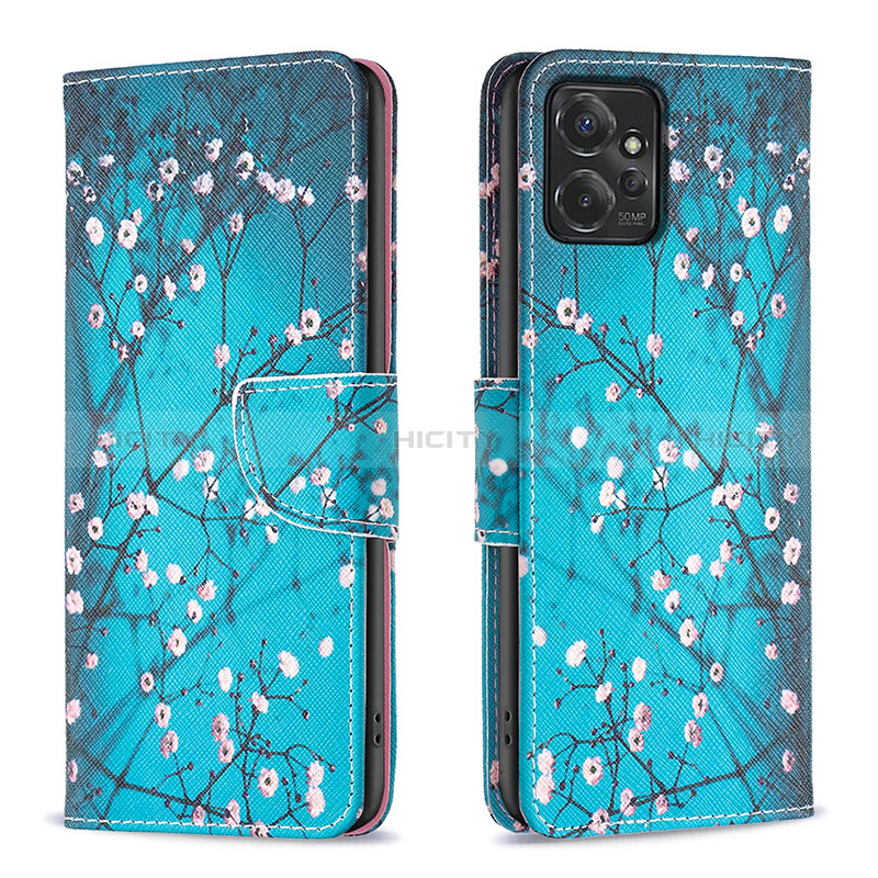 Handytasche Stand Schutzhülle Flip Leder Hülle Modisch Muster B01F für Motorola Moto G Power 5G (2023) Cyan