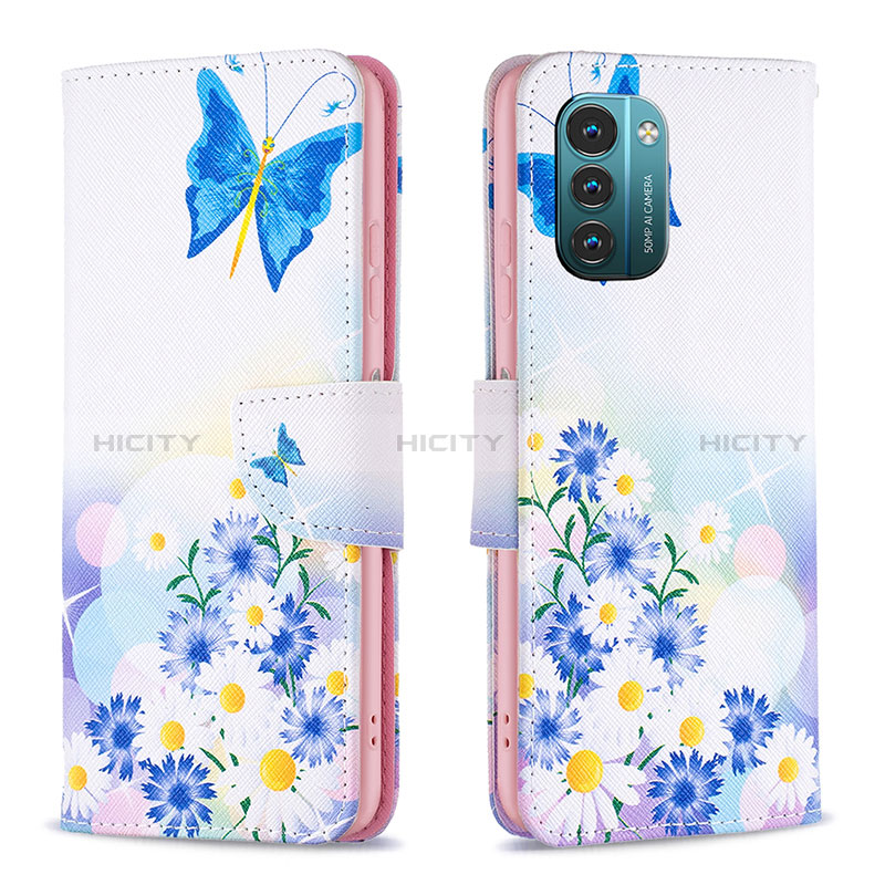 Handytasche Stand Schutzhülle Flip Leder Hülle Modisch Muster B01F für Nokia G11 Blau Plus