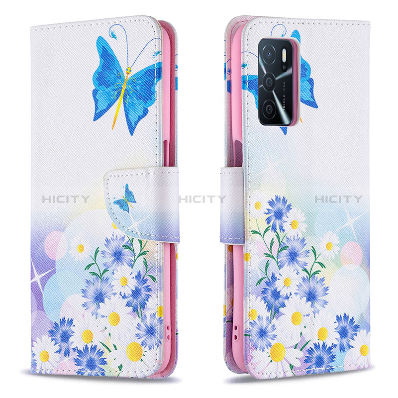 Handytasche Stand Schutzhülle Flip Leder Hülle Modisch Muster B01F für Oppo A16 Blau