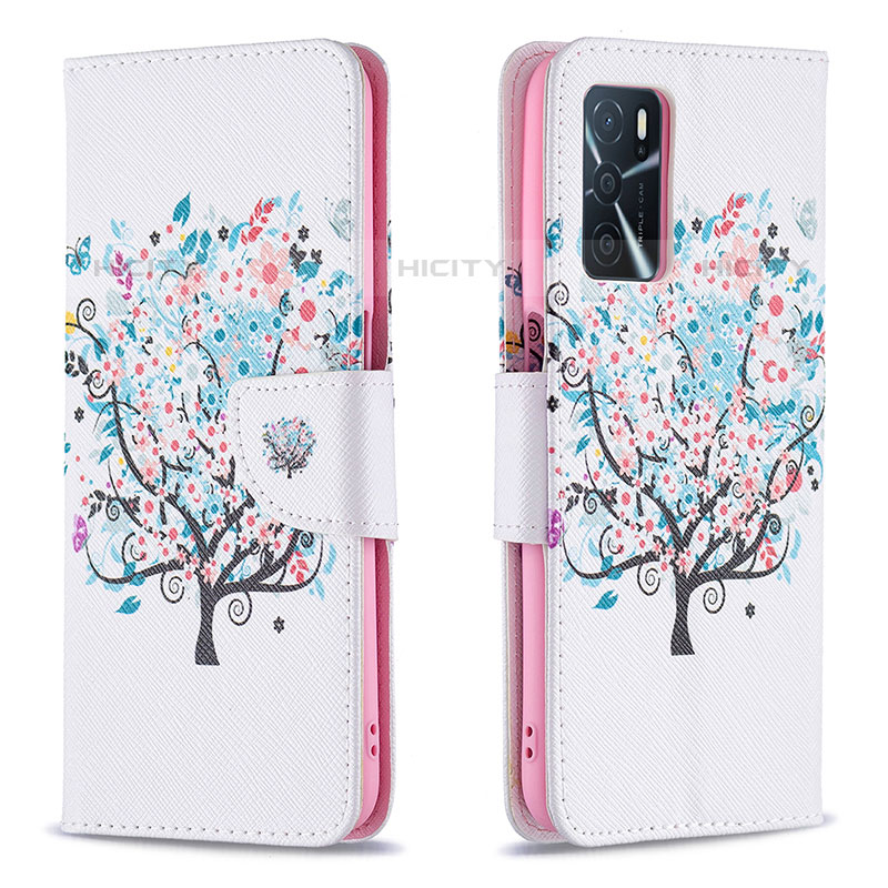 Handytasche Stand Schutzhülle Flip Leder Hülle Modisch Muster B01F für Oppo A16s Weiß Plus