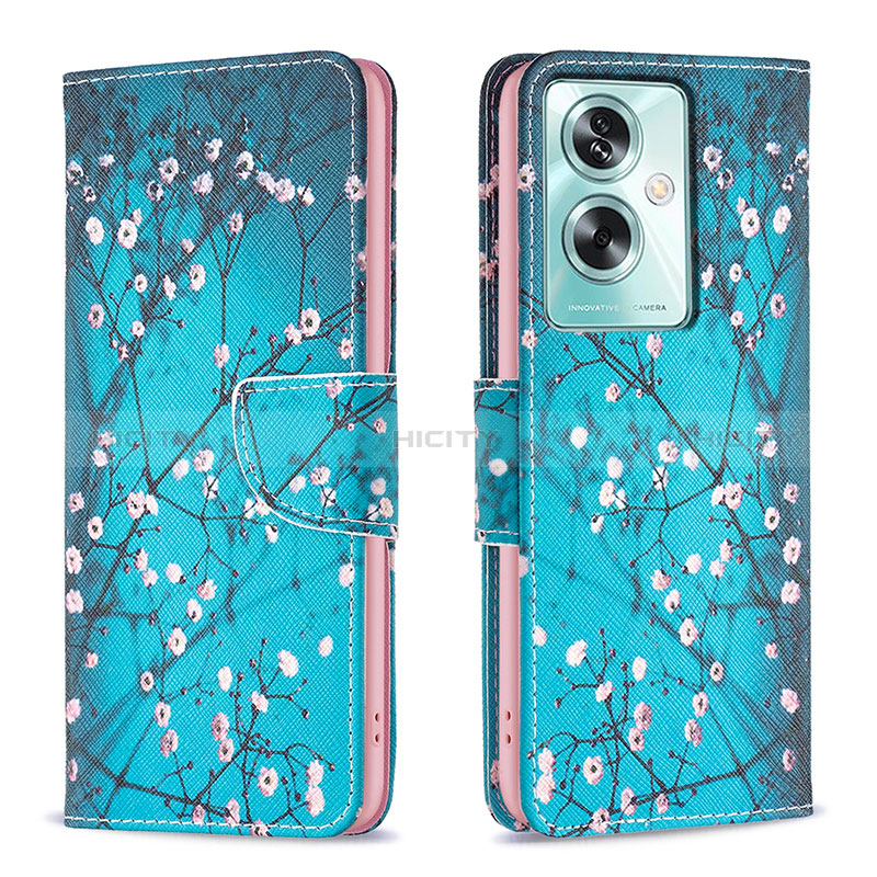 Handytasche Stand Schutzhülle Flip Leder Hülle Modisch Muster B01F für Oppo A2 5G Cyan