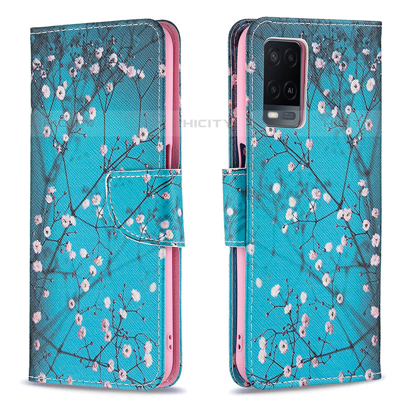 Handytasche Stand Schutzhülle Flip Leder Hülle Modisch Muster B01F für Oppo A54 4G Cyan