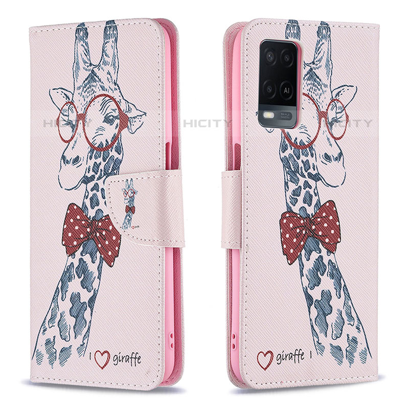 Handytasche Stand Schutzhülle Flip Leder Hülle Modisch Muster B01F für Oppo A54 4G Rosa