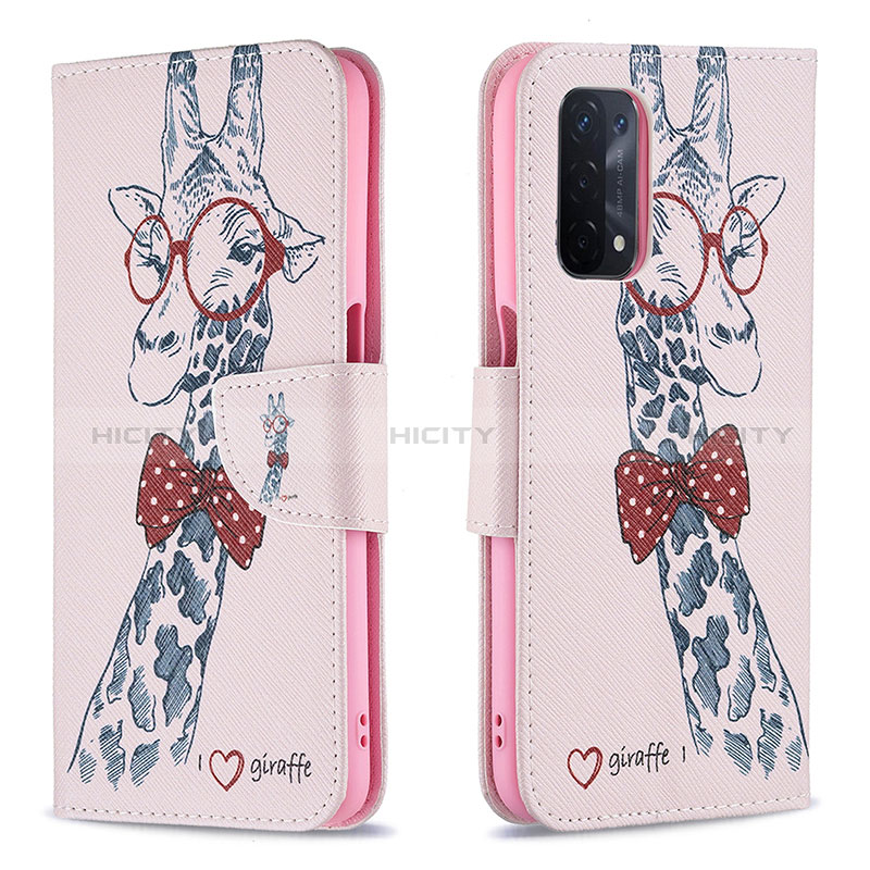 Handytasche Stand Schutzhülle Flip Leder Hülle Modisch Muster B01F für Oppo A54 5G Rosa Plus