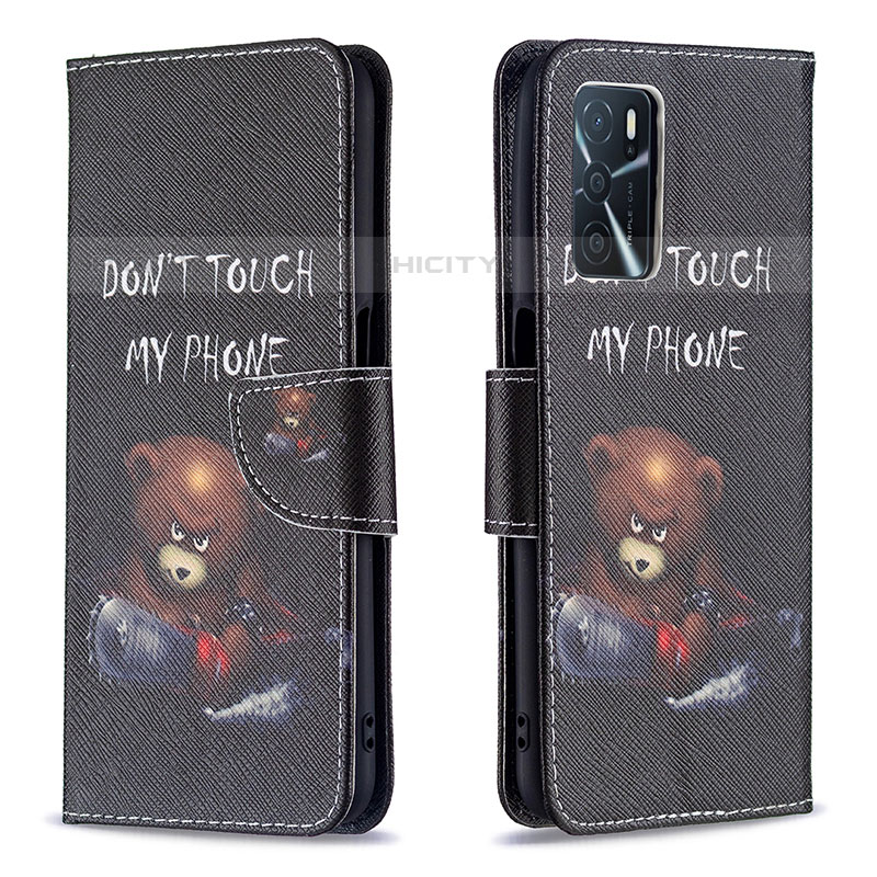 Handytasche Stand Schutzhülle Flip Leder Hülle Modisch Muster B01F für Oppo A54s Dunkelgrau