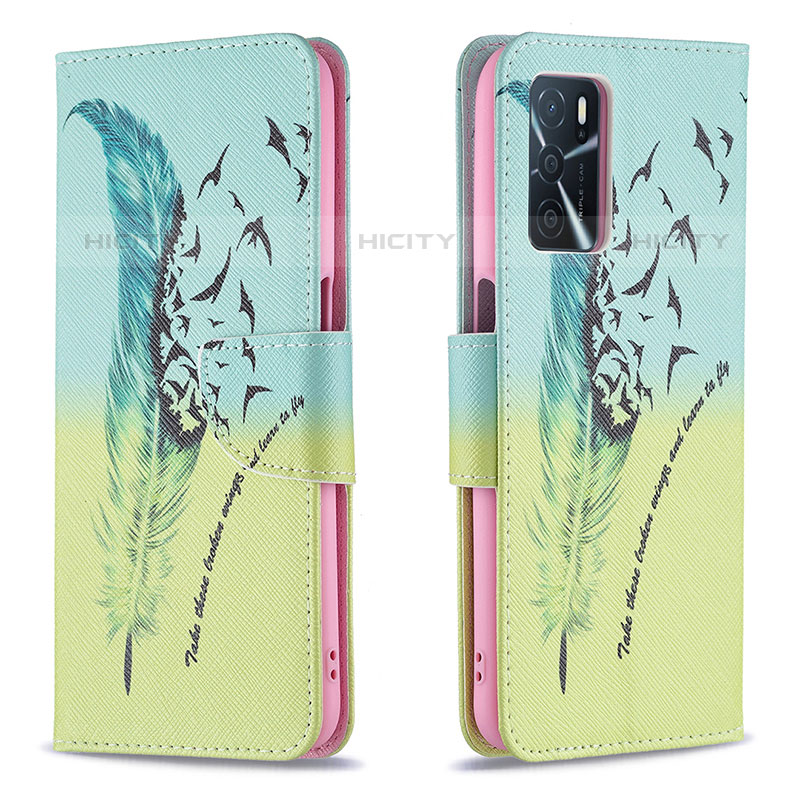 Handytasche Stand Schutzhülle Flip Leder Hülle Modisch Muster B01F für Oppo A54s Minzgrün Plus