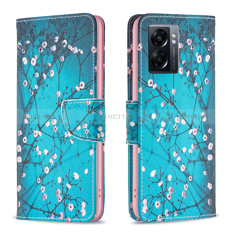 Handytasche Stand Schutzhülle Flip Leder Hülle Modisch Muster B01F für Oppo A56S 5G Cyan Plus