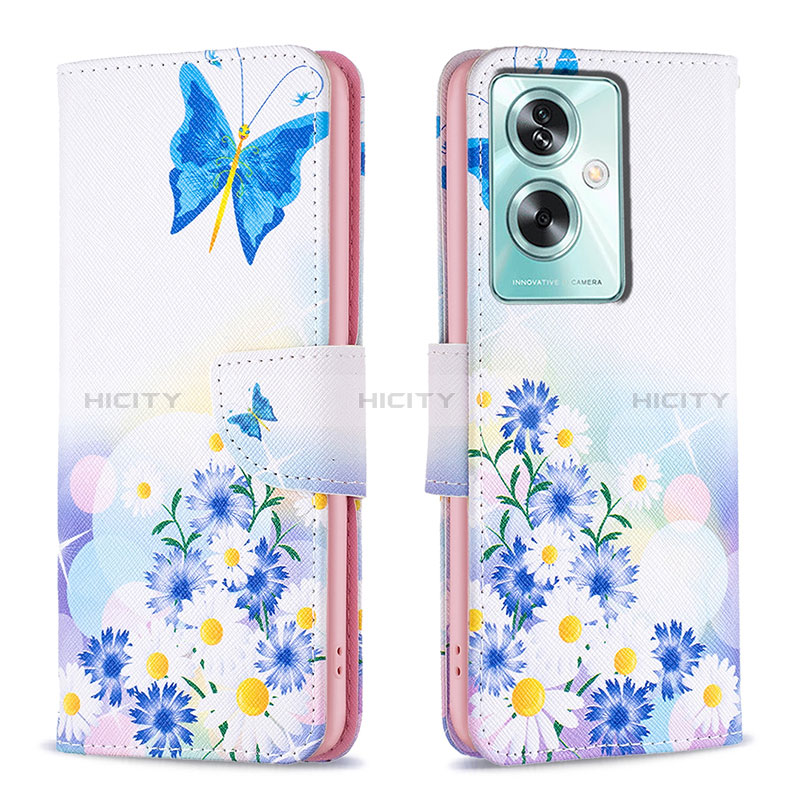 Handytasche Stand Schutzhülle Flip Leder Hülle Modisch Muster B01F für Oppo A79 5G Blau